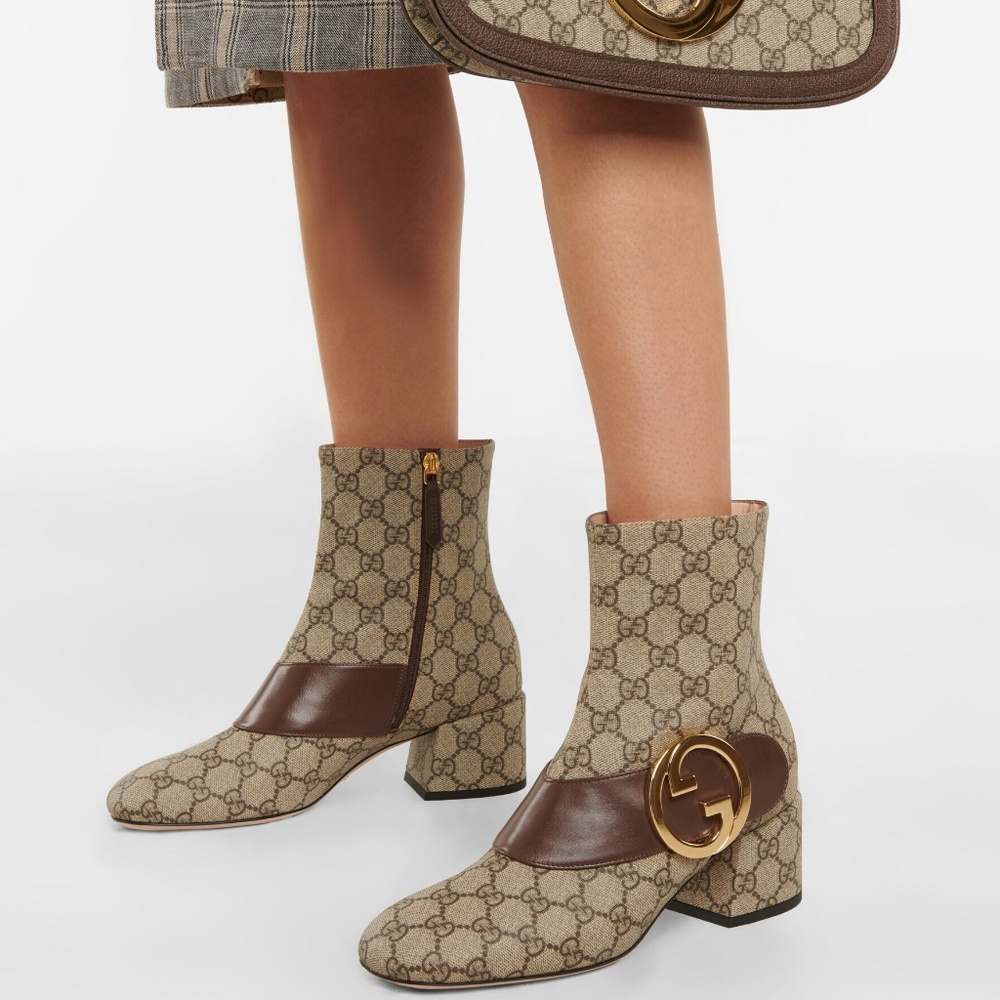 Gucci Blondie Interlocking GG Medallion Logo Ankle Booties Boots Heels - Picture 2 of 16